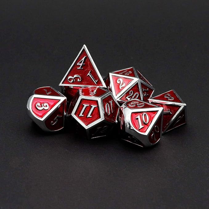 Haxtec Metal Dice Set D&D Red Silver DND Dice Set - Image 4