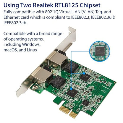 Syba Dual 2.5 Gigabit Ethernet PCI-E Network Expansion Card RJ45 LAN Adapter - Image 3