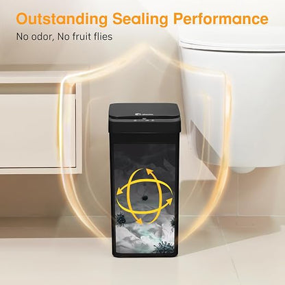 Black Bathroom Trash Can 2.6 Gallon Motion Sensor Trash Cans Automatic - Image 3