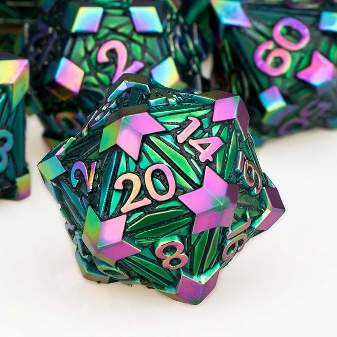 7PCS Metal DND Dice Set with Box, Debris RPG Red D and D Dice by ORIFANTOU