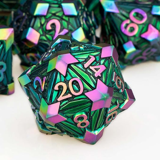 7PCS Metal DND Dice Set with Box, Debris RPG Red D and D Dice by ORIFANTOU