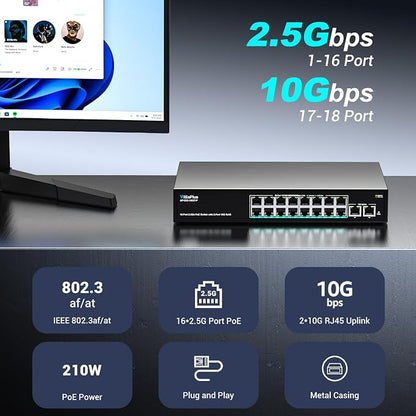 18-Port 10Gb Unmanaged PoE Ethernet Switch - Image 4