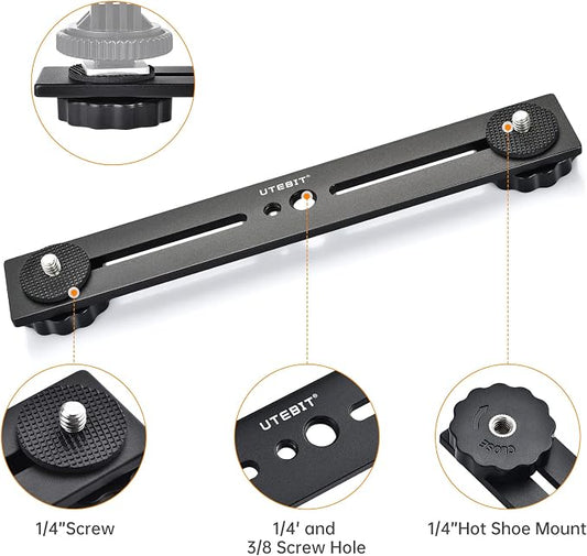 UTEBIT 8 inch Flash Bracket, Dual Camera Mount Flash Bracket Extension Bar - Image 2