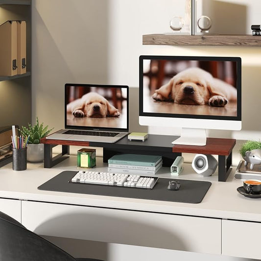 WESTREE Dual Monitor Stand Riser, Wood and Steel Monitor Stand Riser, Computer - Image 2