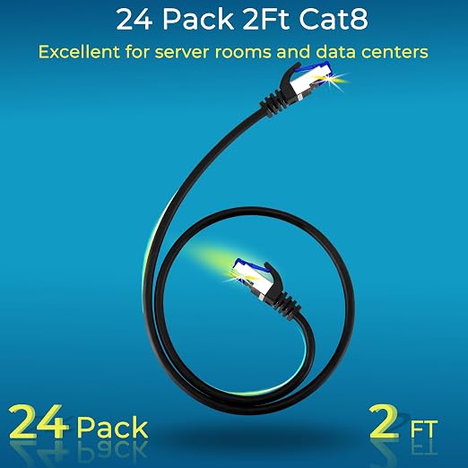 Rapink Patch Cables Cat8 2ft 24 Pack Slim, Cat8 Ethernet Patch Cable 40G Support - Image 2