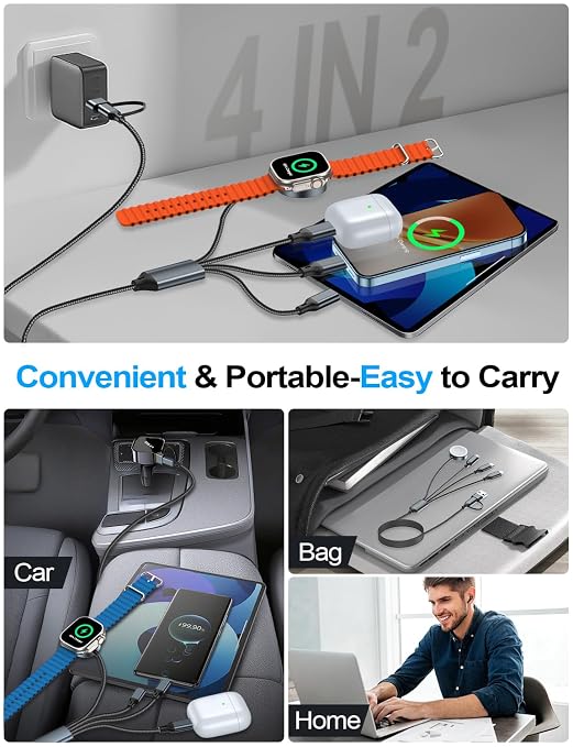 4-in-2 Multi Charging Cable for Apple Watch Charger/Samsung/iPhone Charger - Image 4