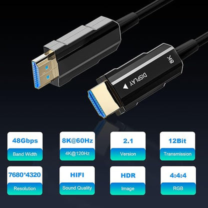 8K HDMI 2.1 Cable 300ft, Long Fiber Optic HDMI Cable, Ultra High Speed Thin - Image 2