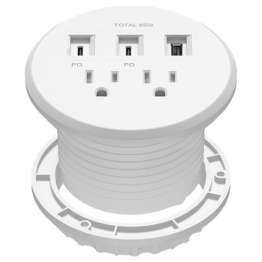 LIDER PD 65W GaN Technology Desktop Power Grommet, Power Delivery, USB-A and 2 by LIDER