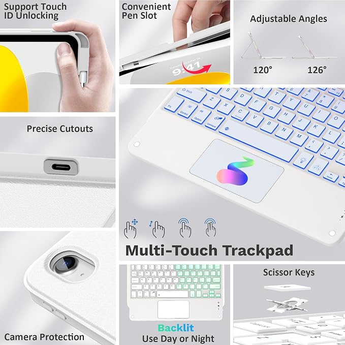 MoKo Touch Keyboard Case for iPad 11th Generation 11 inch 2025, iPad 10th - Image 3