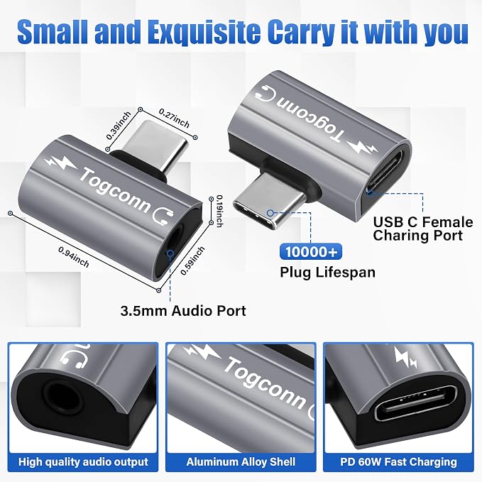 USB C to 3.5mm Aux Headphone and Charger Adapter Splitter, 2 in 1 USB Type C - Image 6