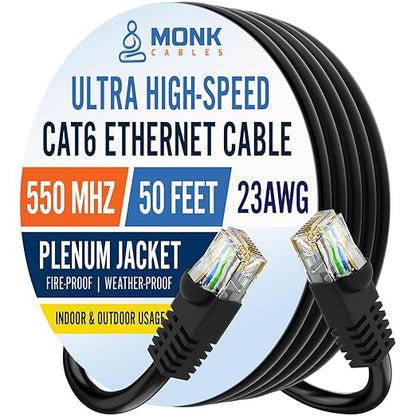 MONK CABLES | CAT6 Ethernet Cable | Plenum Rated | UTP, 550MHz | DSX-8000 by MONKCABLES