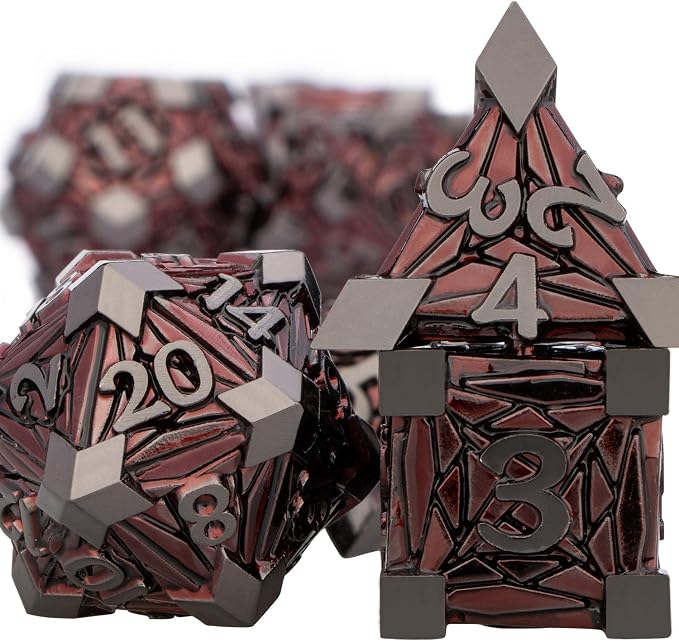 7PCS Metal DND Dice Set with Box, Debris RPG Red D and D Dice - Image 2