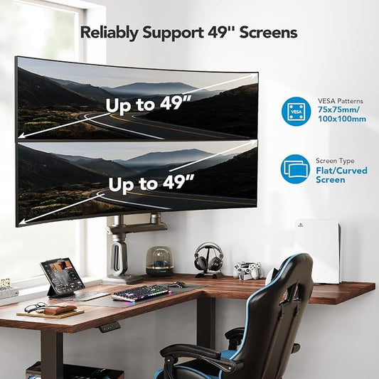 HUANUO Dual Monitor Arm for 13-49" Ultrawide Screens up to 40 lbs, Heavy Duty - Image 2