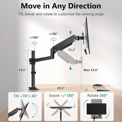 WALI Single Monitor Arm 13-32 Inch, Single Monitor Mount, Vesa Desk Mount up to - Image 2