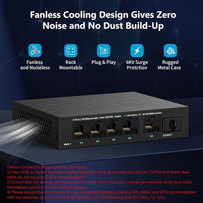 5 Port 2.5Gb Ethernet Switch Unmanaged Network Switch Splitter | Metal Casing | - Image 5