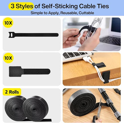 Cable Management Kit, 67 Adhesive Cable Clips, Topavatop Desk Cord Organizer - Image 6