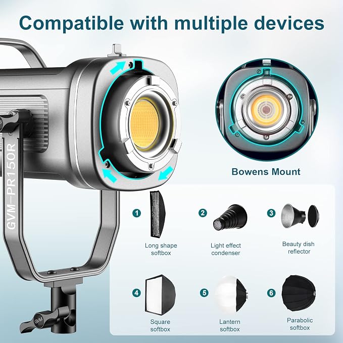 GVM 150W LED Video Light 2700K~7500K RGB Video Light Photography Studio Light - Image 4