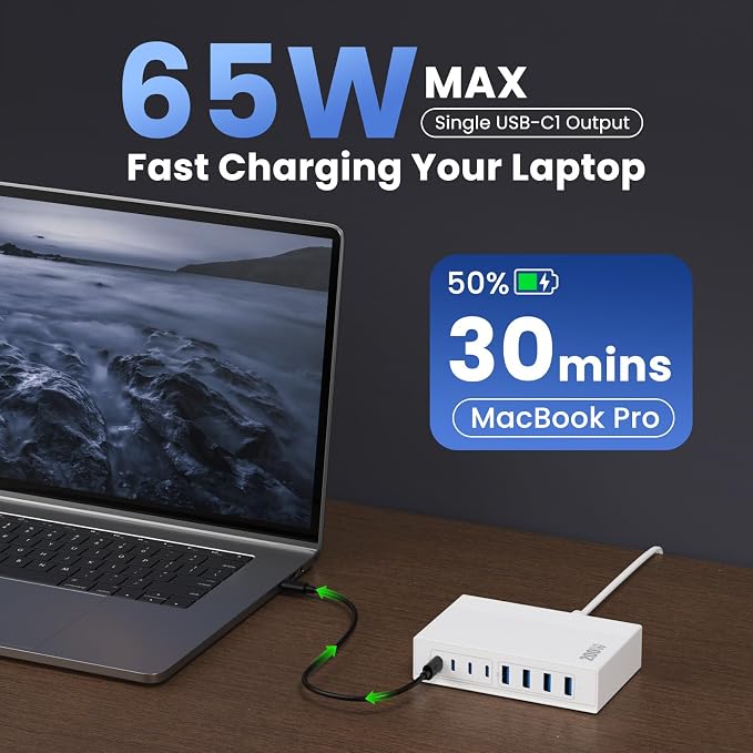 200W USB C Charger Block, 8-in-1 GaN USB C Charger Fast Charging Station Hub - Image 3