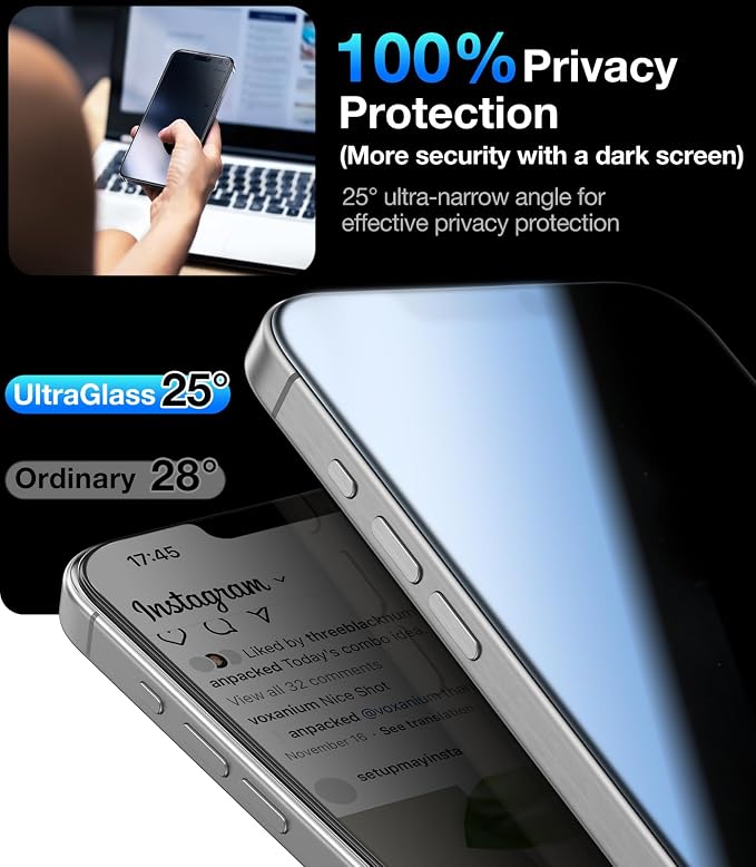 UltraGlass Ultra Top 9H+ Glass for iPhone 14 Privacy Screen Protector Private - Image 3