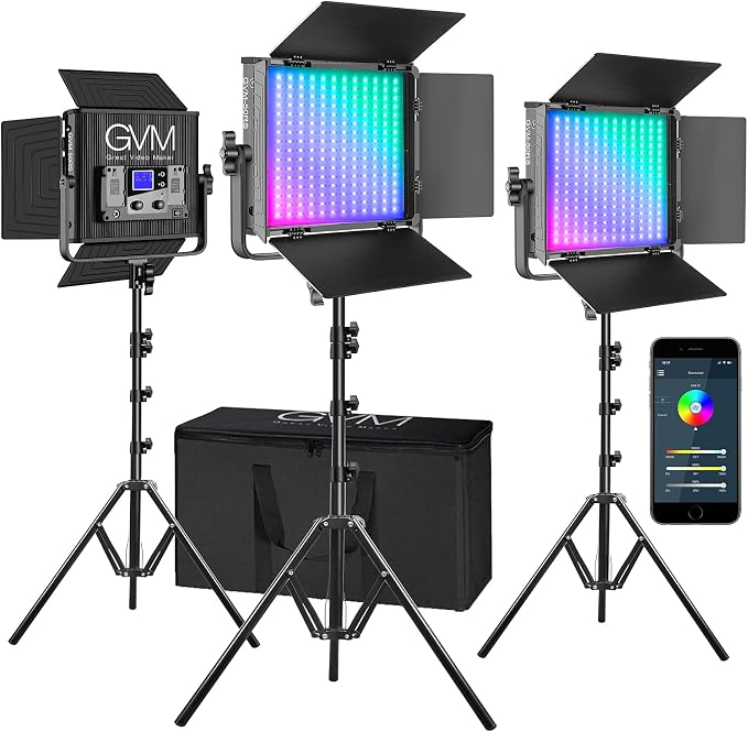 GVM RGB Video Lights with APP Control, 50W Full Color Studio Video Lighting Kit by GVMGreatVideoMaker