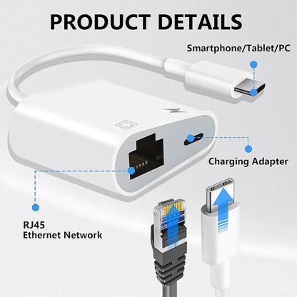 USB C to Ethernet Adapter, 2-in-1 USB C to RJ45 Ethernet Adapter - Image 4