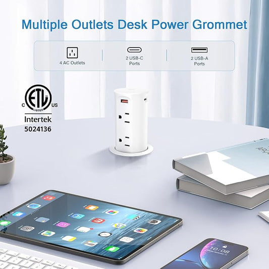 Pop up Outlet for Countertop, 65W USB C Fast Charging Port, 2.5-inch Hole - Image 2