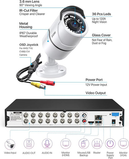 ZOSI H.265+ 1080p 16 Channel Home Security Camera System, 16CH DVR - Image 7