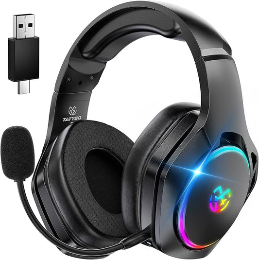 Wireless Gaming Headsets for Ps5 Ps4 PC, 2.4GHz USB & Type-C Gaming Headphones by Tatybo