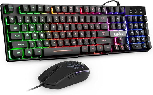 mafiti RK101 Computer Keyboard Mouse Combo Wired, RGB Backlit USB Keyboard by Mafiti