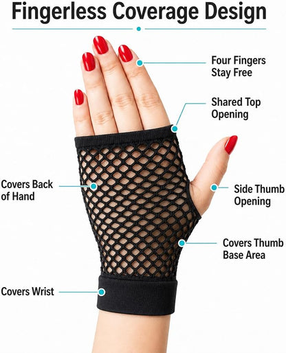 Seeksmile Women's Girls 80's Theme Party Emo Fingerless Arm Fishnet Gloves - Image 2