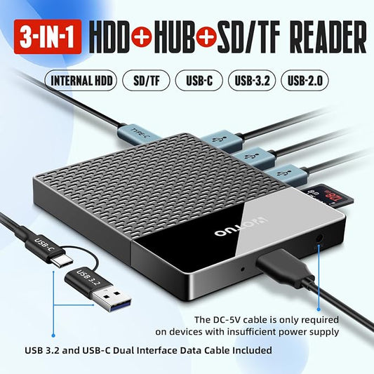 Portable 500GB Docking Station External Hard Drive, USB 3.0, SD/TF Card - Image 2