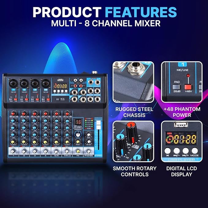 Pyle Professional Audio Mixer Sound Board Console Desk System- Interface 8 - Image 6
