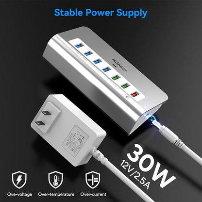 Powered USB Hub 10Gbps, Aluminum 7 Port USB 3.2 Data Hub - Image 6