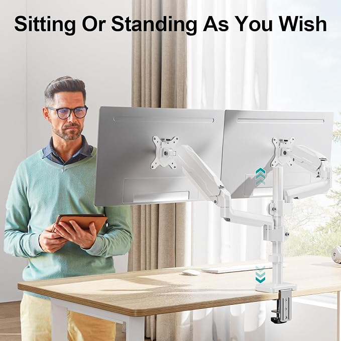 MOUNT PRO Dual Monitor Mount for 13-32" Computer Screen, Tall Monitor Stands - Image 3