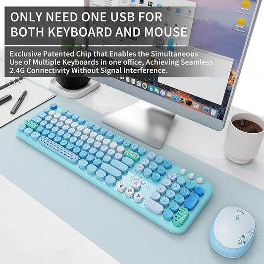 Wireless Keyboard and Mouse Set, 104 Round Keys Full-Size Cute Colorful - Image 2