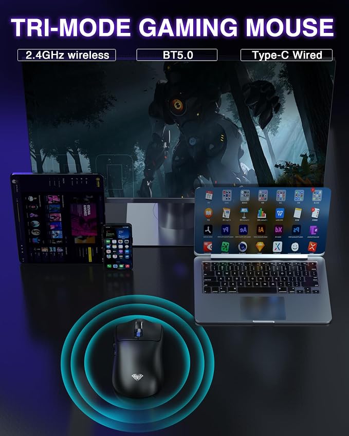 AULA SC580 Wireless Gaming Mouse, Tri-Mode 2.4G/BT5.0/USB-C Gaming Mouse - Image 3
