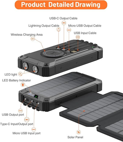 GOODaaa Solar Charger Power Bank, Portable Wireless Charger 36800mAh - Image 8