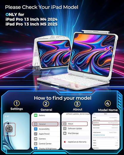 SIBEITU Keyboard Case for iPad Pro 13 Inch M5 2025 / M4 2024, 7-Color Backlight - Image 2