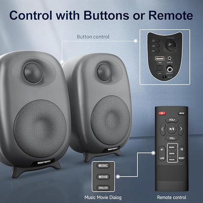 BESTISAN Bookshelf Speakers, 60 Watt Powered Studio Monitor Speaker - Image 5