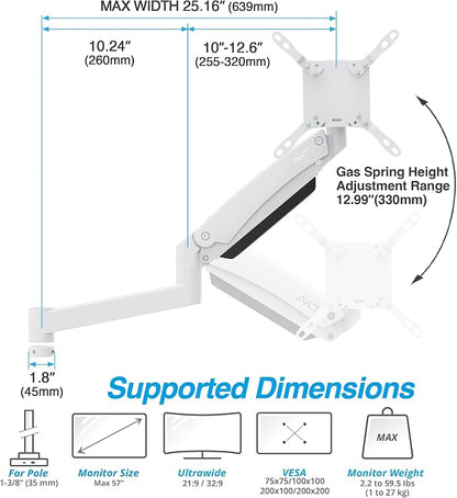 AVLT Single 57 Inch Heavy Duty Monitor Arm Add-On Kit - Image 2