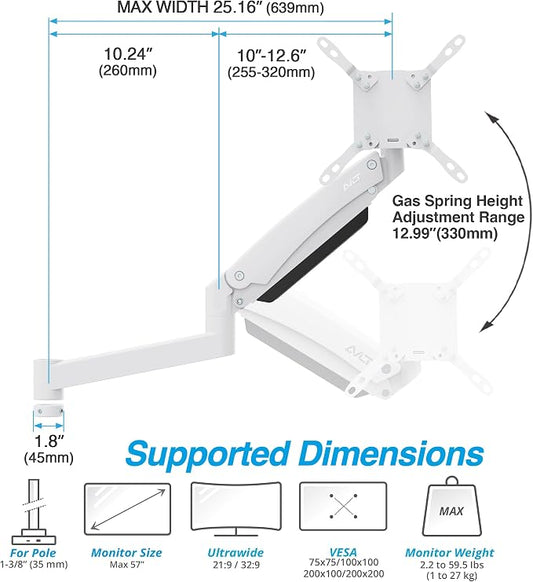 AVLT Single 57 Inch Heavy Duty Monitor Arm Add-On Kit - Image 2