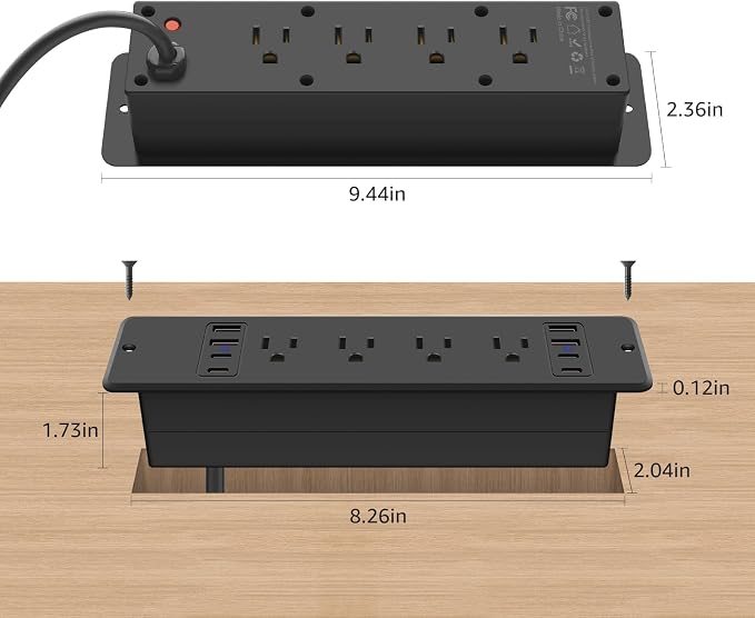 HHSOET 8 Outlet Recessed Power Strip, 30W Fast Charging Furniture Power Outlet - Image 4