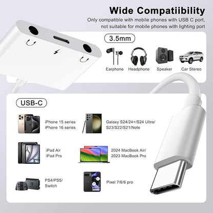 USB C to 3.5mm Audio Adapter, 3 in 1 Aux to USB C Headphone Splitter Dual 3.5mm - Image 2