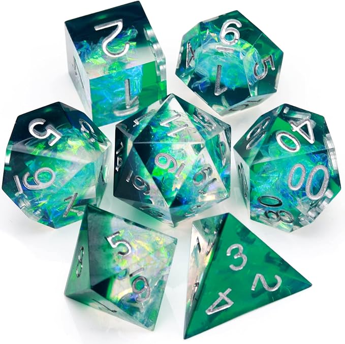 Haxtec DND Dice Set Sharp Edge Resin Dice Iridecent Inclusion by HaxtecDice