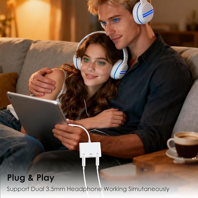 3-in-1 Aux to USB C Headphone Splitter USB-C to Dual 3.5mm Audio Adapter Dual - Image 3