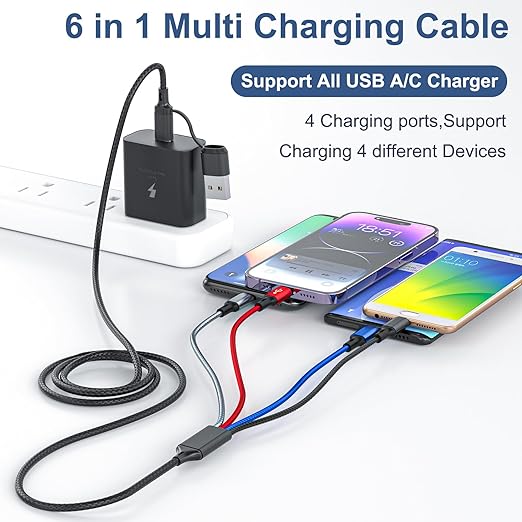6 in 1 Multi Charging Cable 3Pack-6FT Multi USB Cable 3A Multi Charger Cable - Image 2