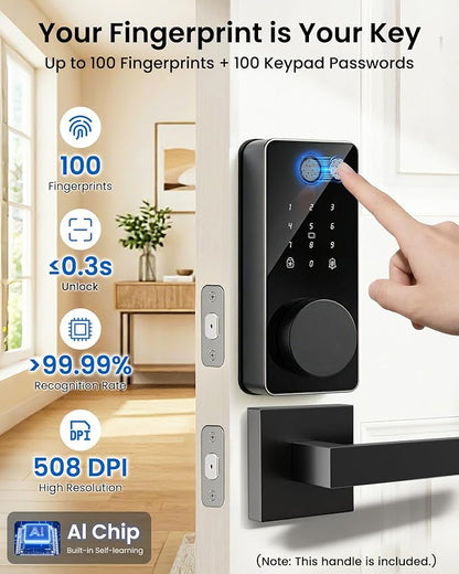 Smart Deadbolt Lock with 2 Handle Set, 5-in-1 Keyless Entry Door Lock with - Image 3