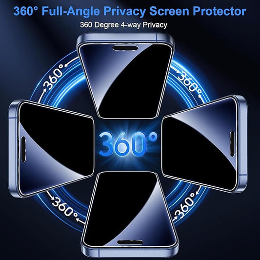OneFish Screen Protector for iPhone 15Plus/16Plus Privacy, 4-Way 360° Anti-Spy - Image 2
