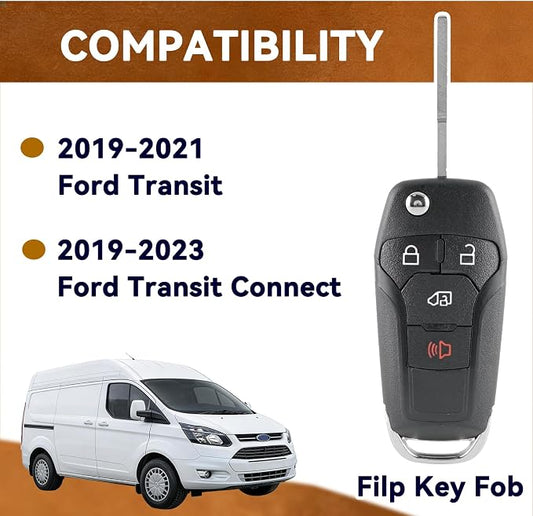 2PCS Flip Key Fob Replacement for Ford Transit 2019 2020 2021 Ford Transit - Image 2