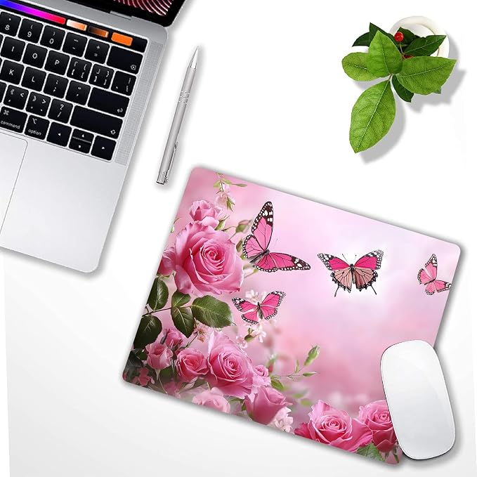 Cute Butterfly Pink Rose Flower Custom Mouse Pad - Image 6